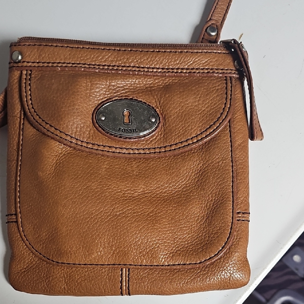 Fossil Tan Leather Crossbody Bag